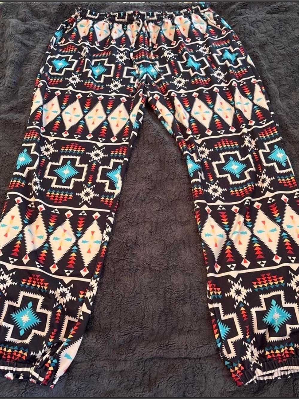 Women's Tribal Print Jogger Pants in Black and Teal
